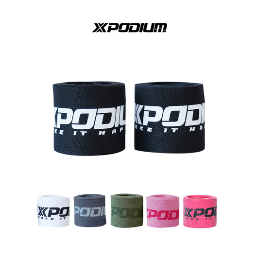 XPODIUM Wrist Wraps 1.0 in black with premium velcro closure for weightlifting