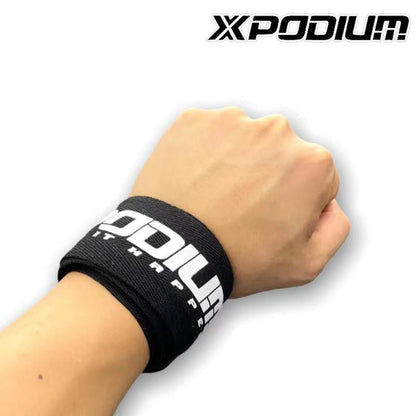 Black wristband with 'XPodium' branding on a white background